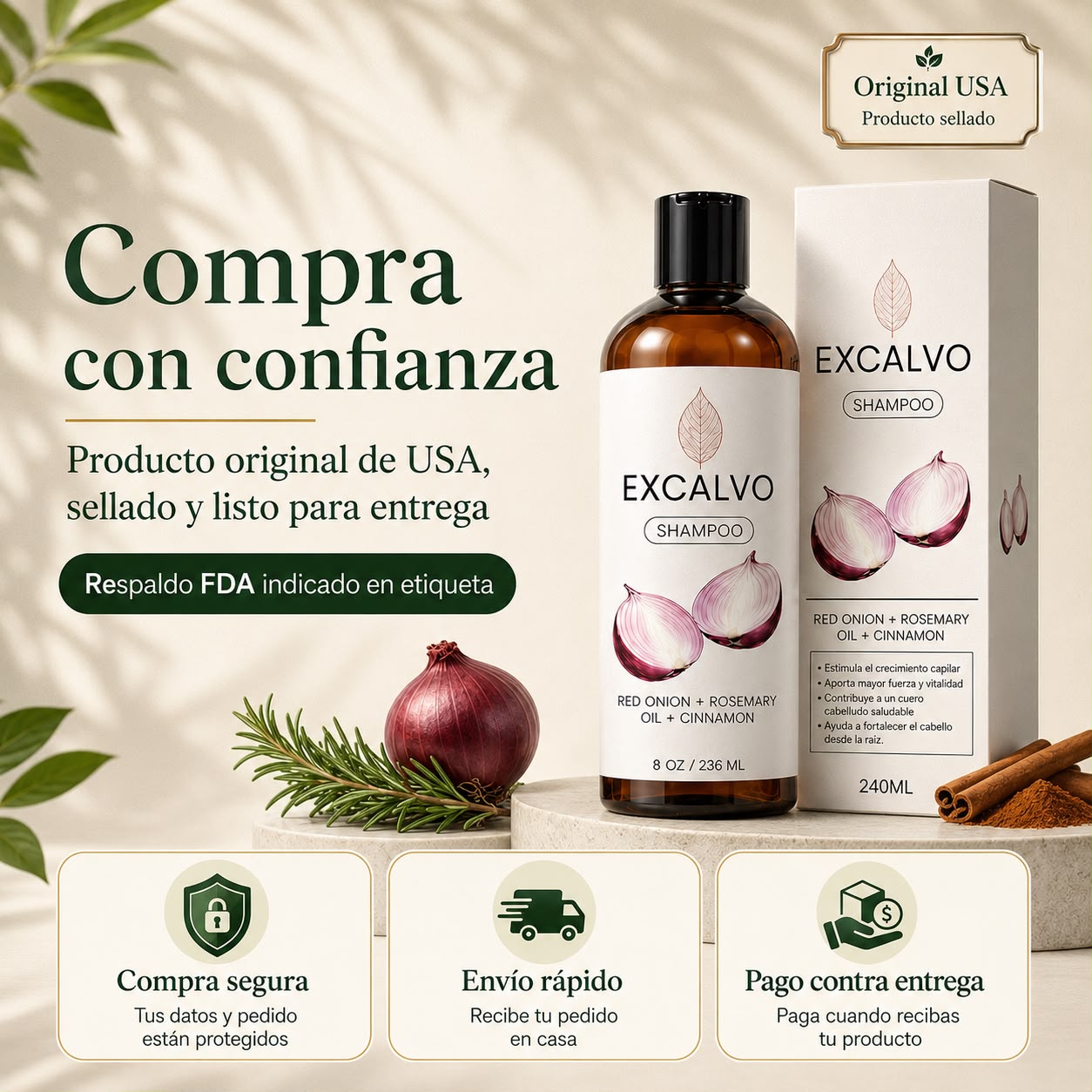 Frena la caída desde la raíz con Excalvo Shampoo USA