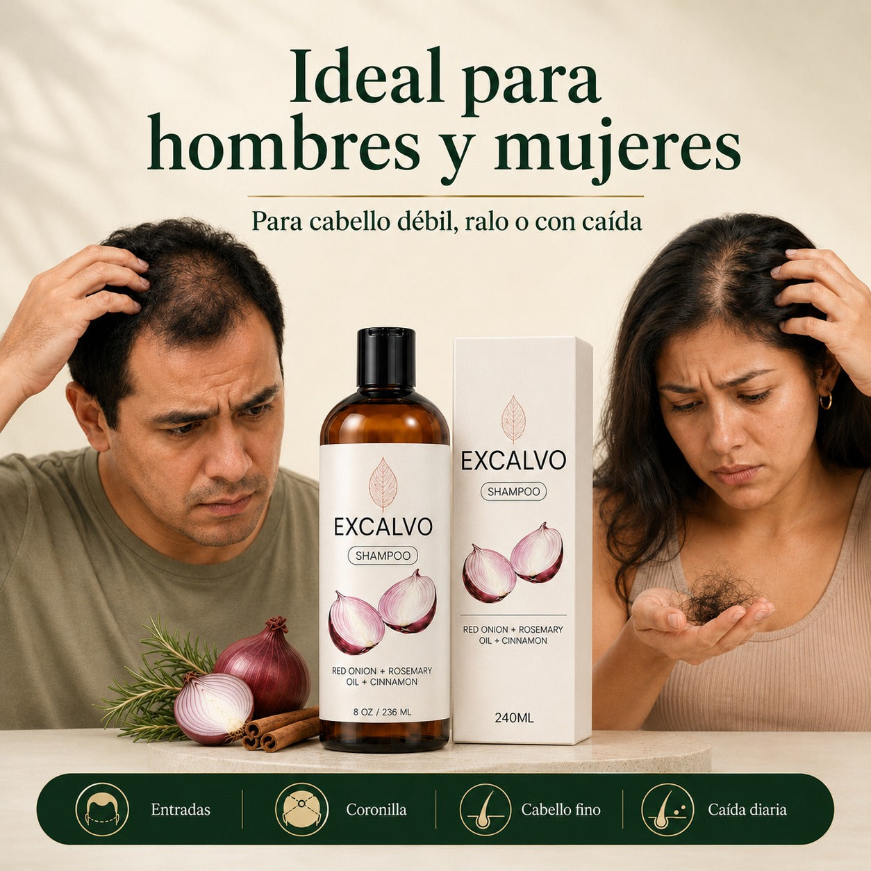 Frena la caída desde la raíz con Excalvo Shampoo USA